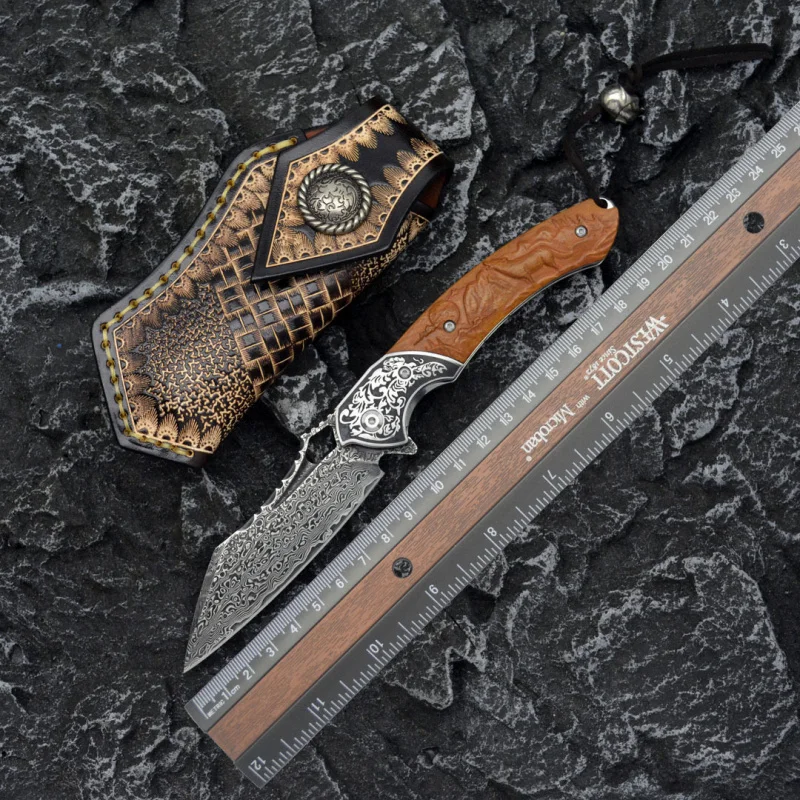 Damascus steel folding knife V - Outdoor Hunting Gifts recension och pris